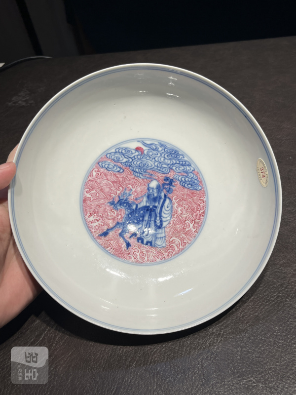 清道光 青花胭脂红彩八仙人物纹碗 - 图12
